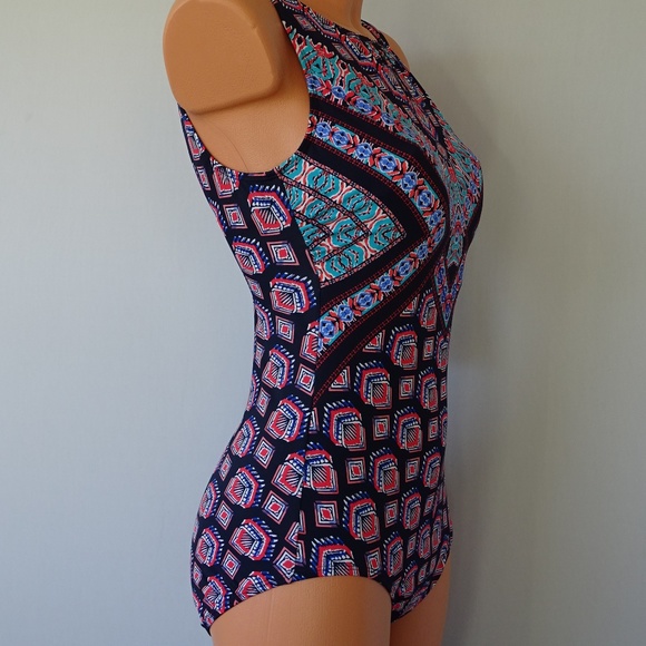 Swim Solutions 1Piece High Neck Multi Swimsuit NWT - Picture 2 of 4